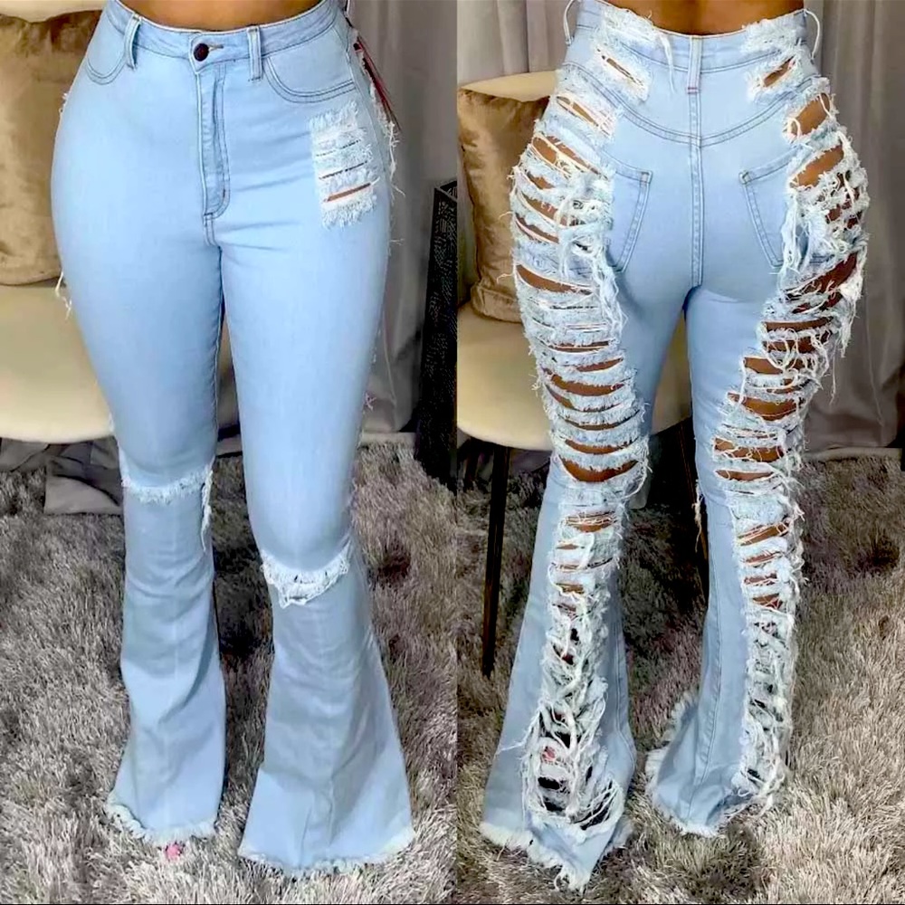 Brand New Distressed bell bottom Jean